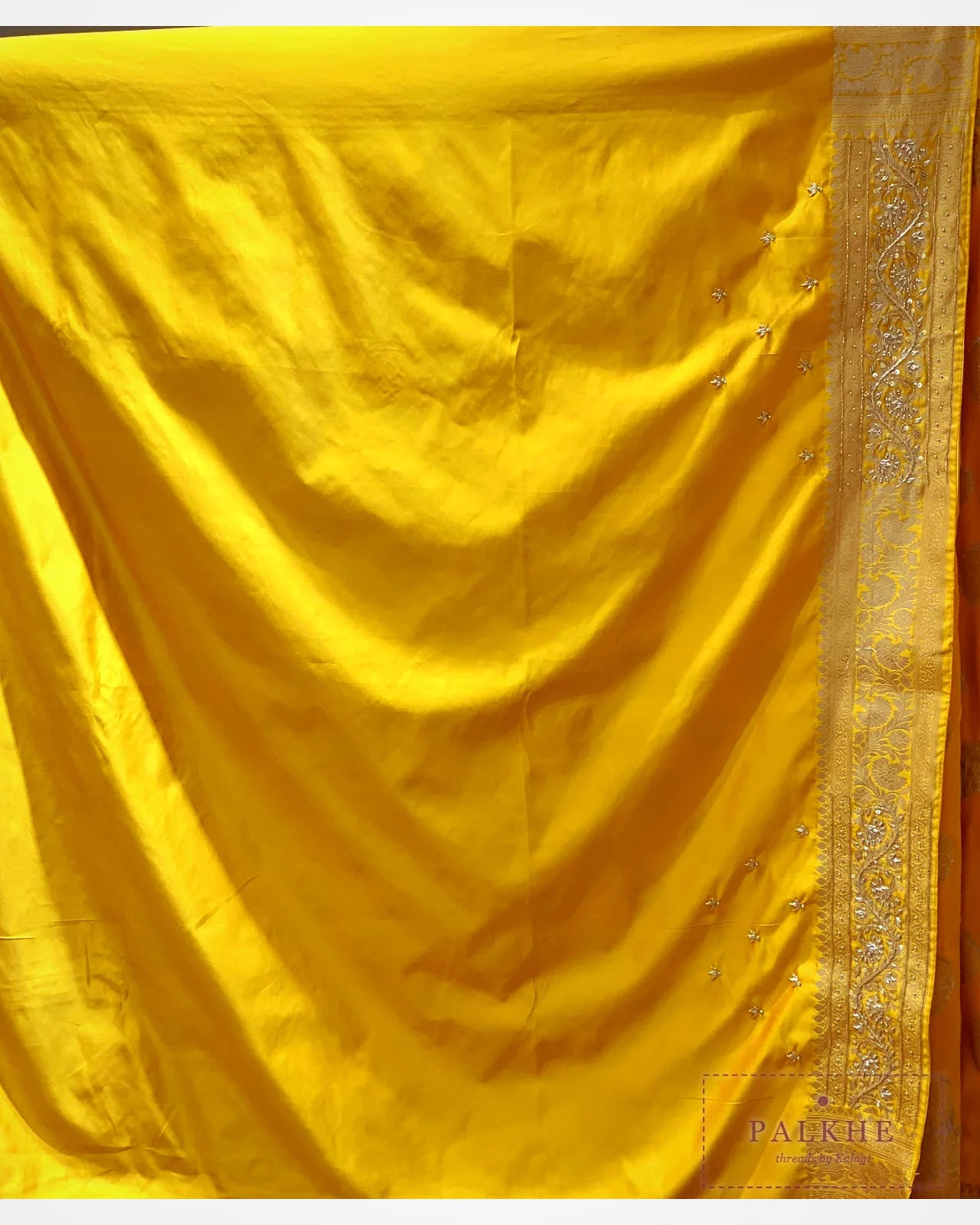 Mustard Yellow Pure Silk Banarasi x Hand Embroidered