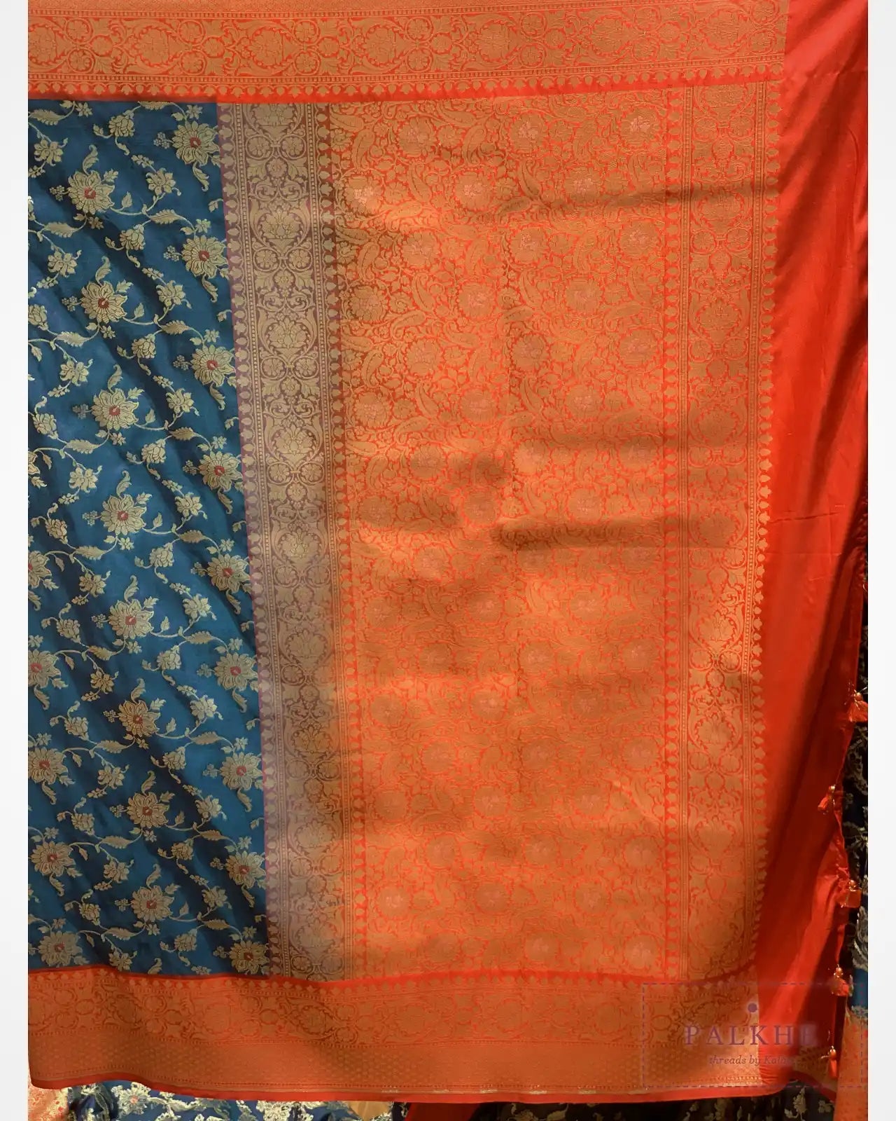 Royal Blue Banarasi Floral Jaal in Pure Silk