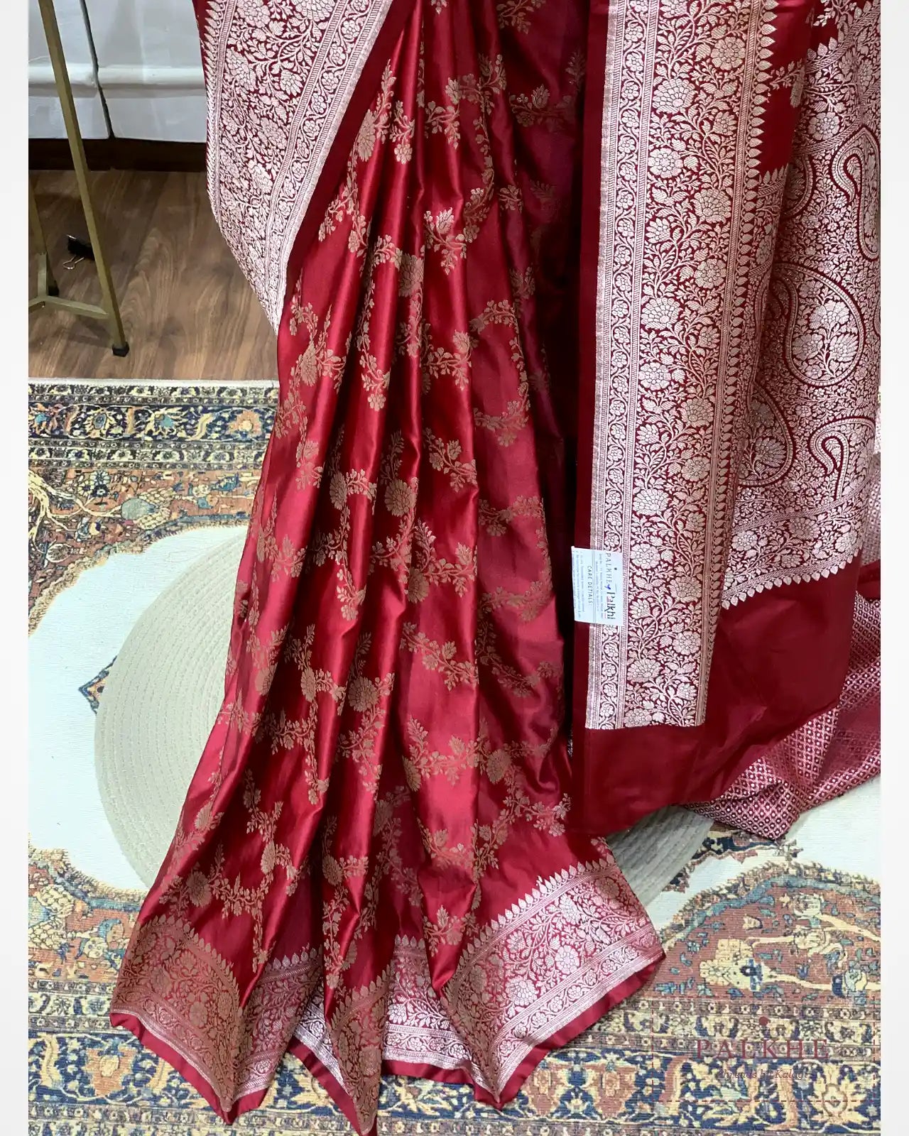 Maroon Banarasi Floral Jaal in Pure Katan Silk