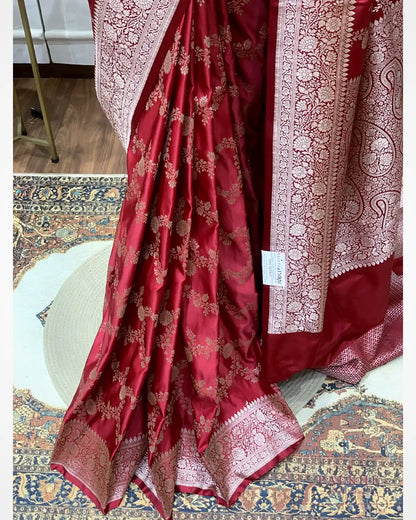 Maroon Banarasi Floral Jaal in Pure Katan Silk