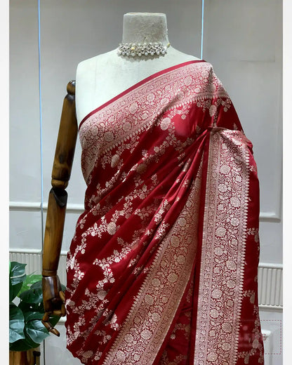 Maroon Banarasi Floral Jaal in Pure Katan Silk