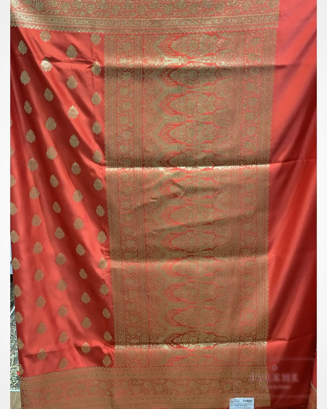 Orange Banarasi Floral Buttis in Satin Silk