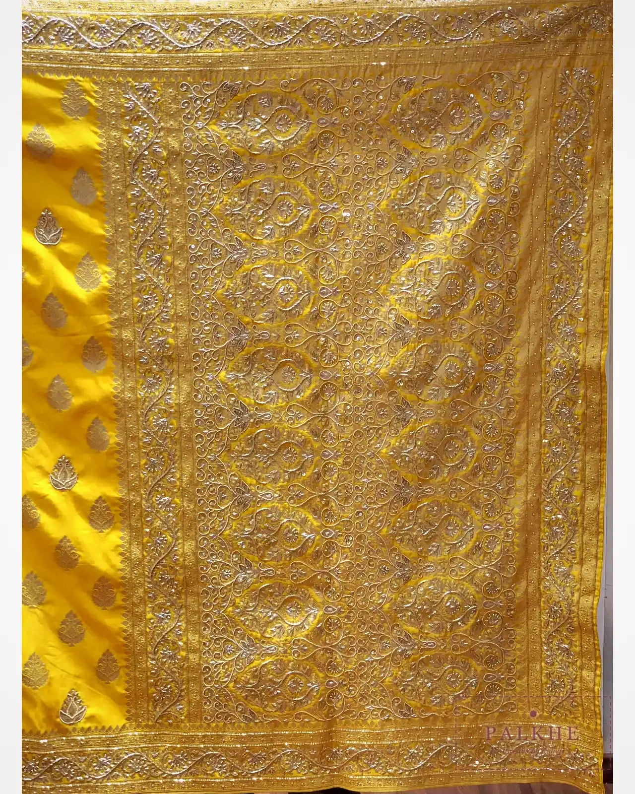 Mustard Yellow Pure Silk Banarasi x Hand Embroidered