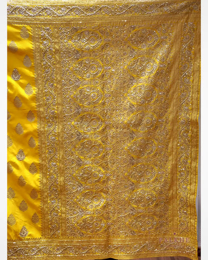 Mustard Yellow Pure Silk Banarasi x Hand Embroidered