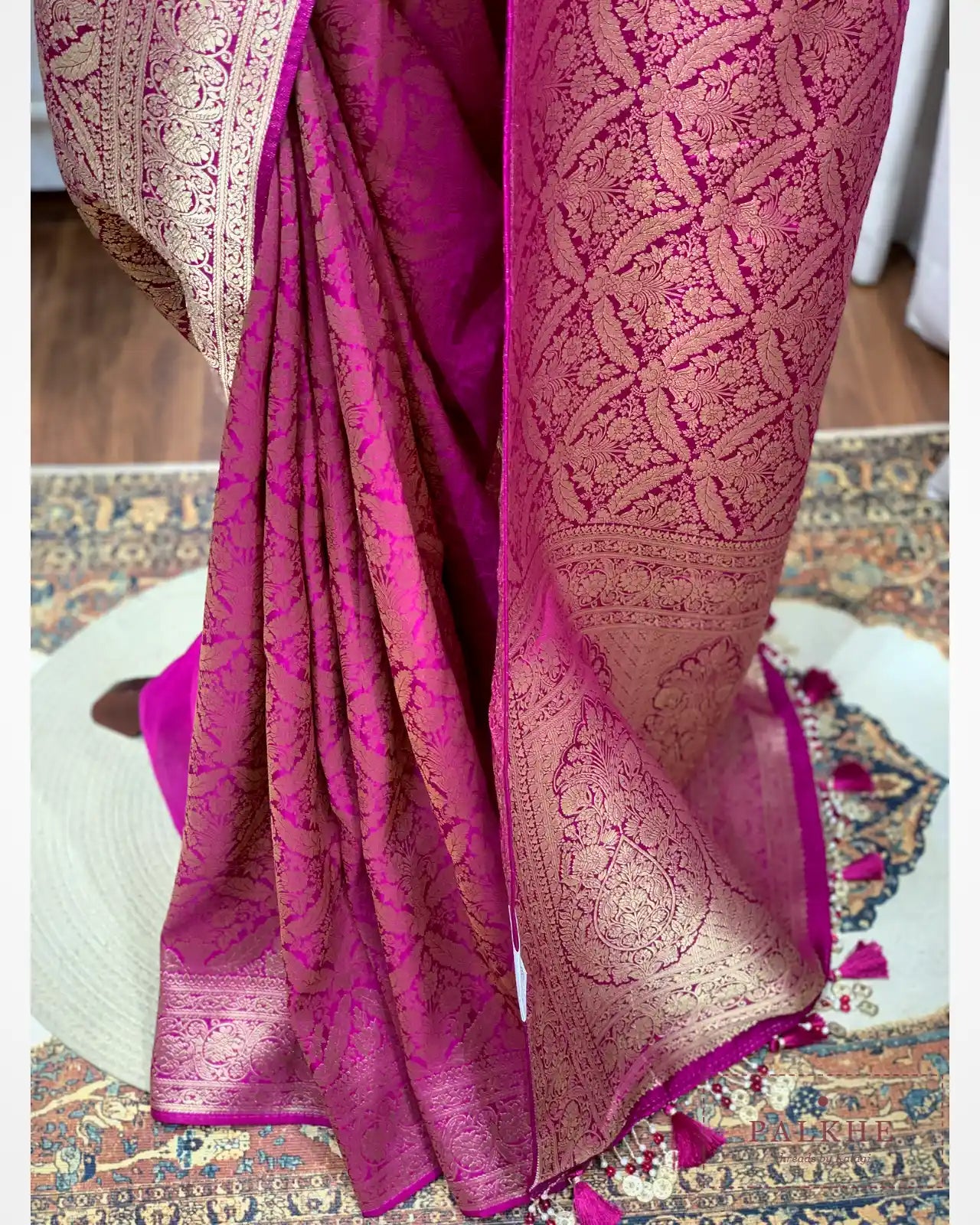 Wine Banarasi Floral Jaal in Silk