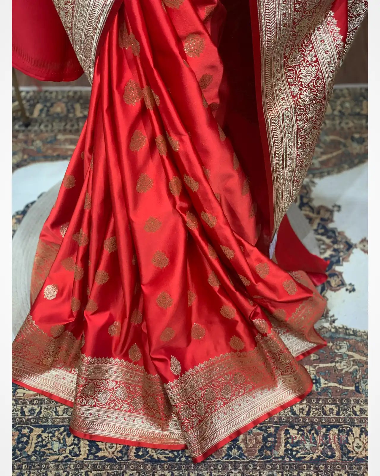 Orange Banarasi Floral Buttis in Satin Silk