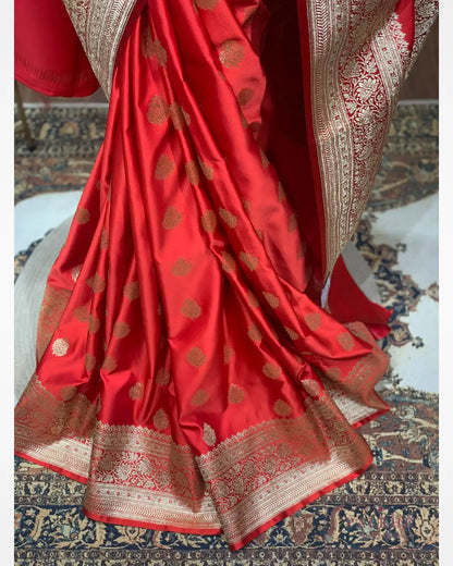 Orange Banarasi Floral Buttis in Satin Silk