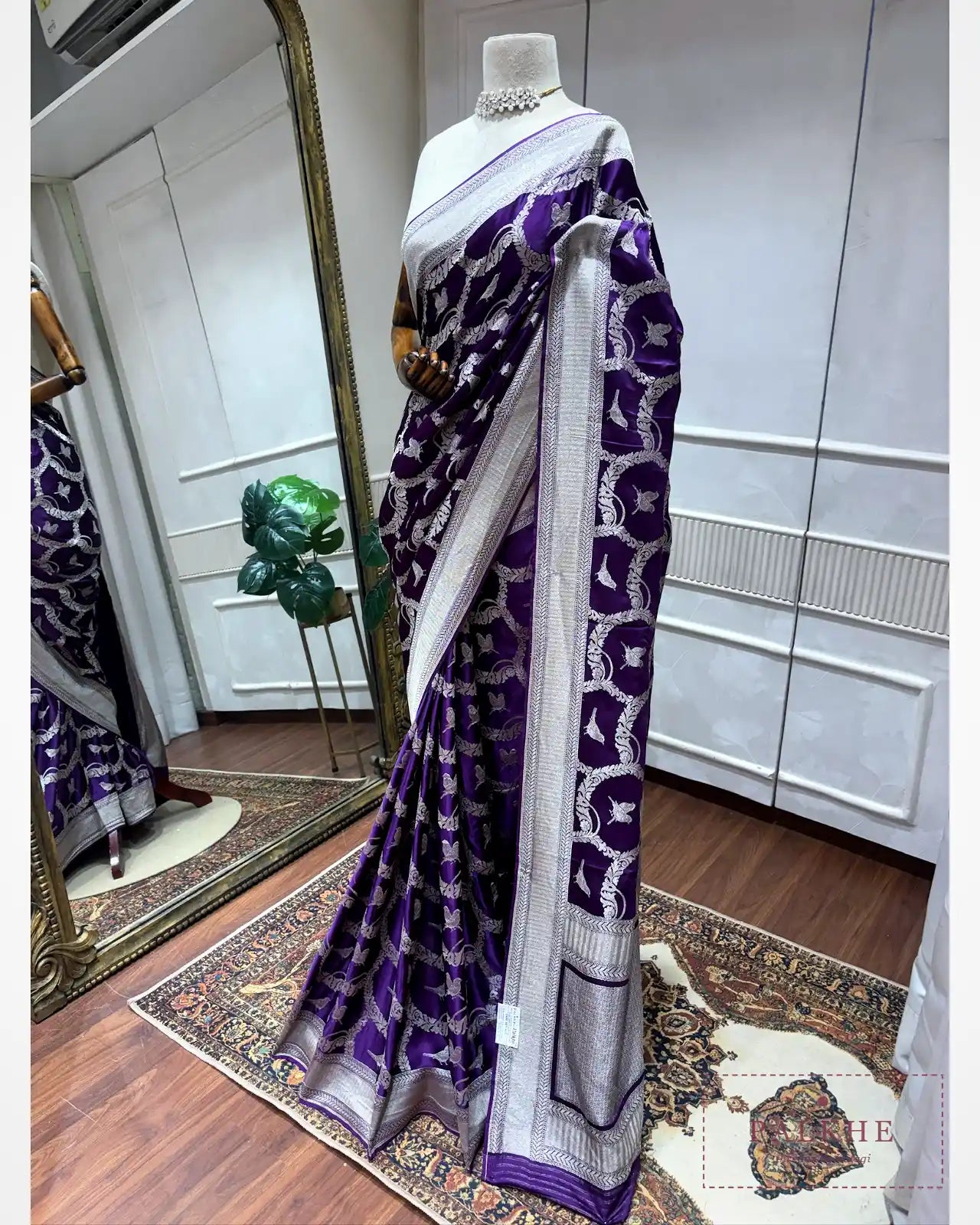 Purple Banarasi Bird Motifs in Pure Silk