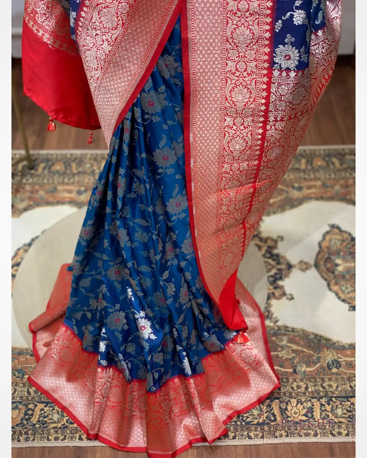 Royal Blue Banarasi Floral Jaal in Pure Silk