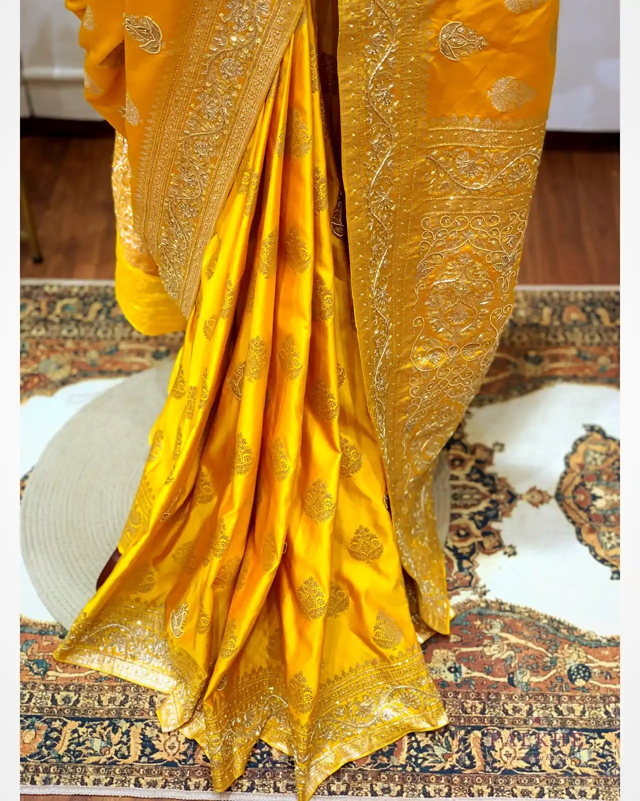 Mustard Yellow Pure Silk Banarasi x Hand Embroidered