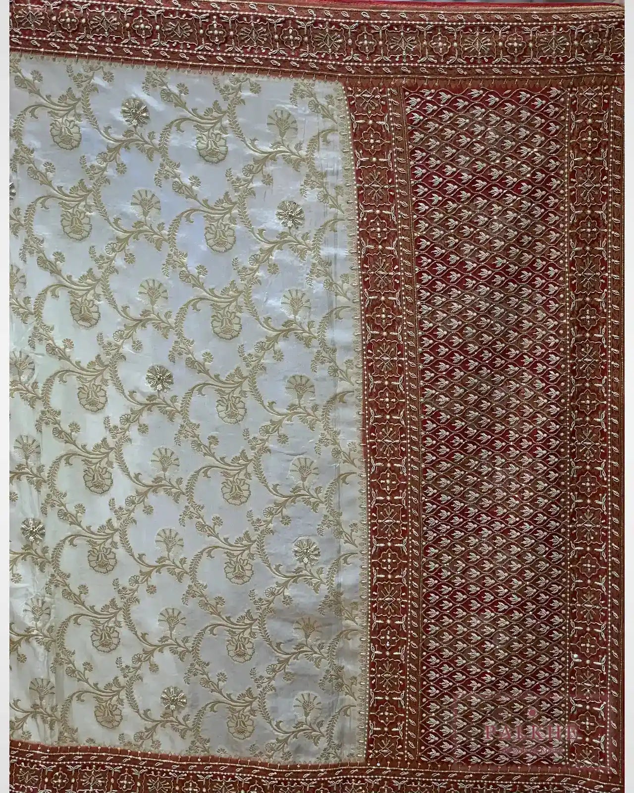 Ivory Floral Jaal Woven Silk Banarasi x Hand Embroidery