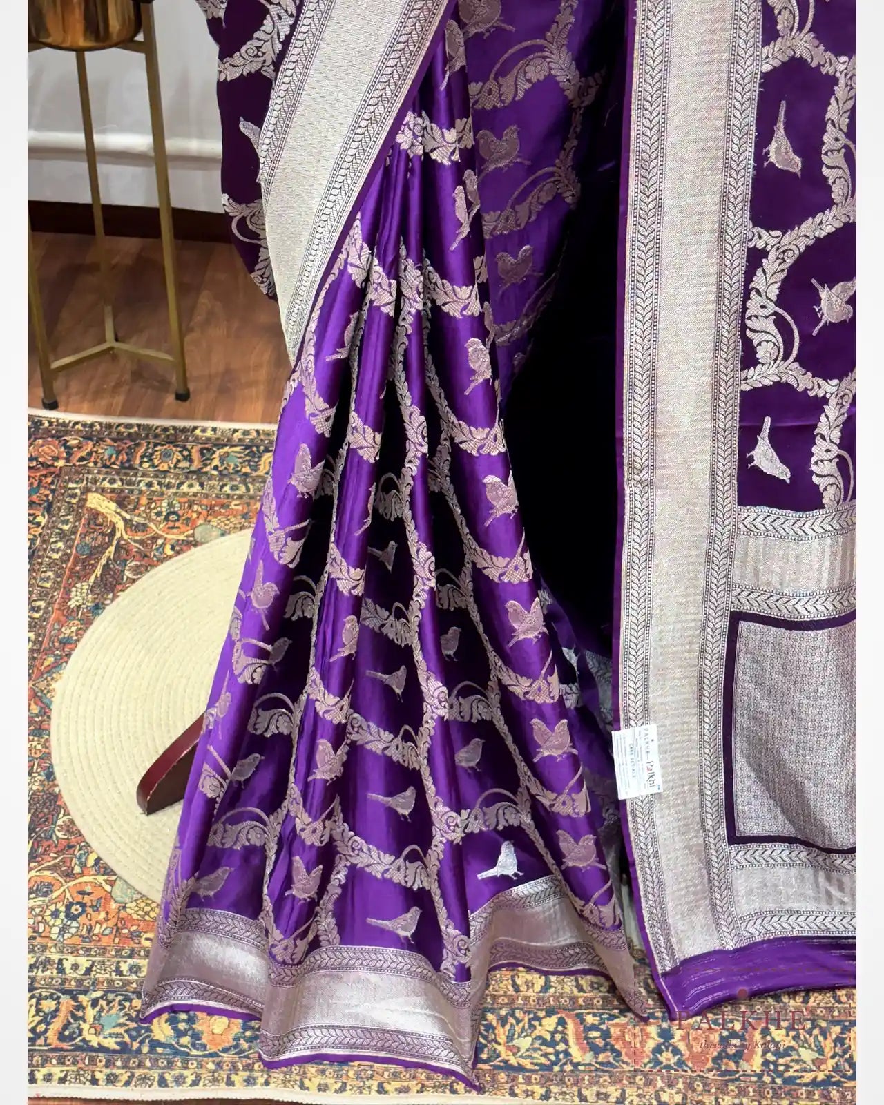 Purple Banarasi Bird Motifs in Pure Silk
