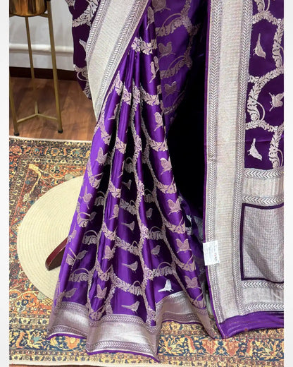 Purple Banarasi Bird Motifs in Pure Silk