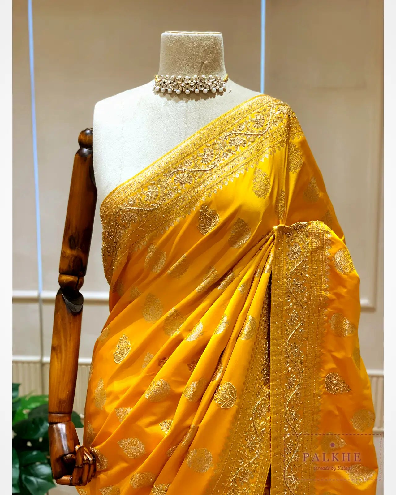 Mustard Yellow Pure Silk Banarasi x Hand Embroidered