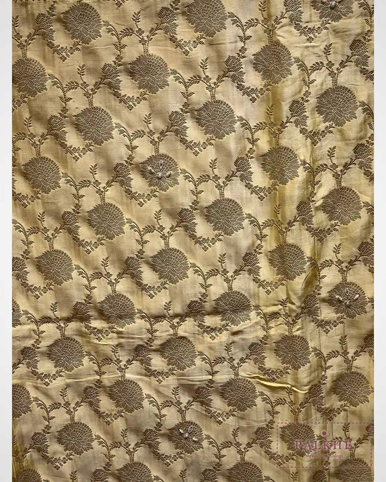 Mustard Yellow Floral Jaal Silk Banarasi x Hand Embroidery