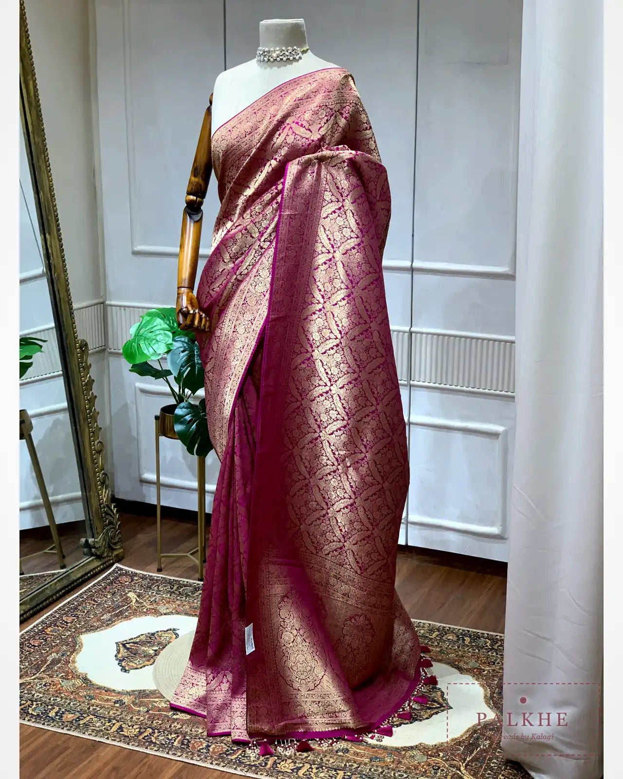 Wine Banarasi Floral Jaal in Silk