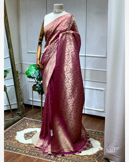 Wine Banarasi Floral Jaal in Silk