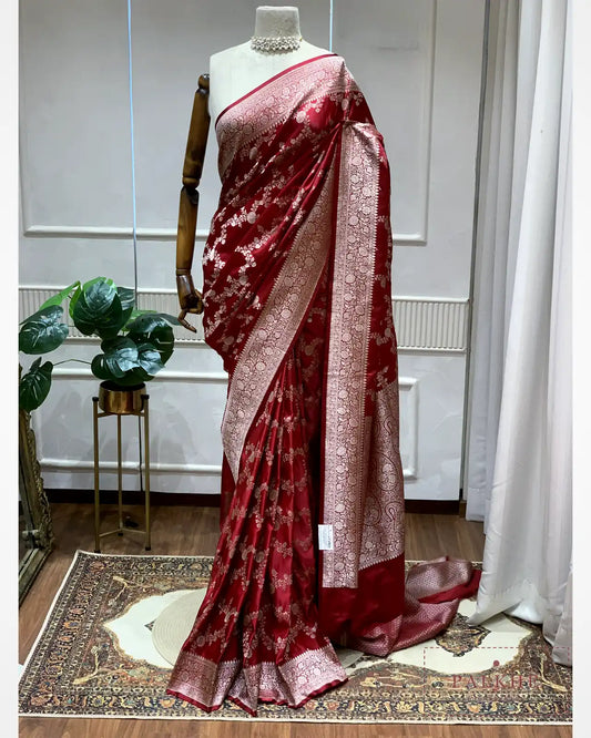 Maroon Banarasi Floral Jaal in Pure Katan Silk
