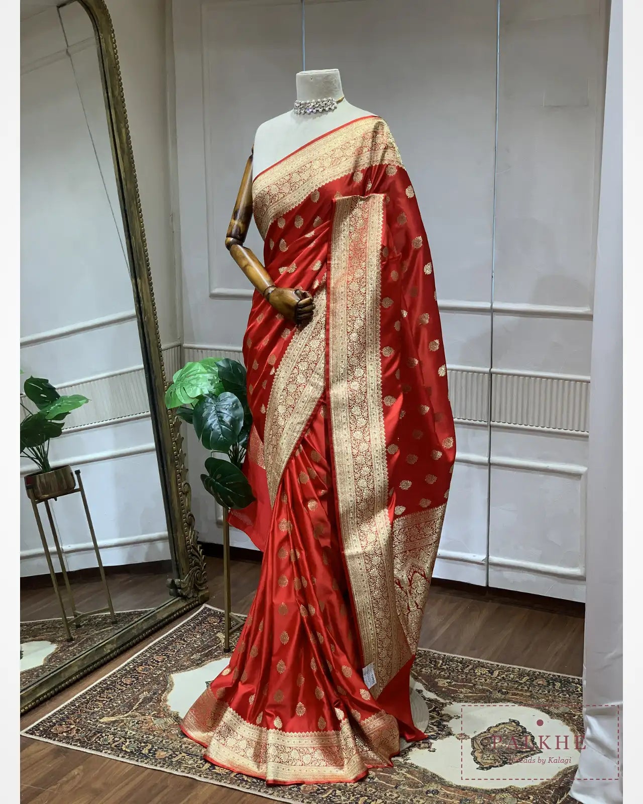 Orange Banarasi Floral Buttis in Satin Silk