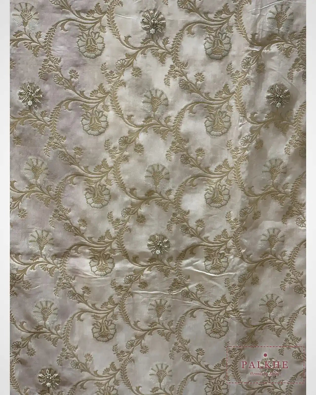 Ivory Floral Jaal Woven Silk Banarasi x Hand Embroidery