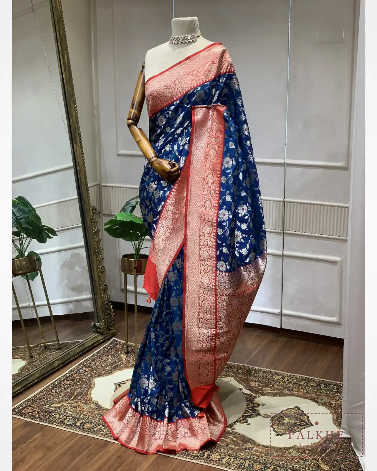 Royal Blue Banarasi Floral Jaal in Pure Silk