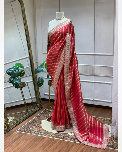 Red Tissue Silk Banarasi x Hand Embroidery
