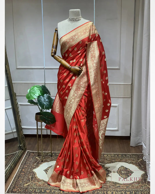 Orange Banarasi Floral Buttis in Satin Silk