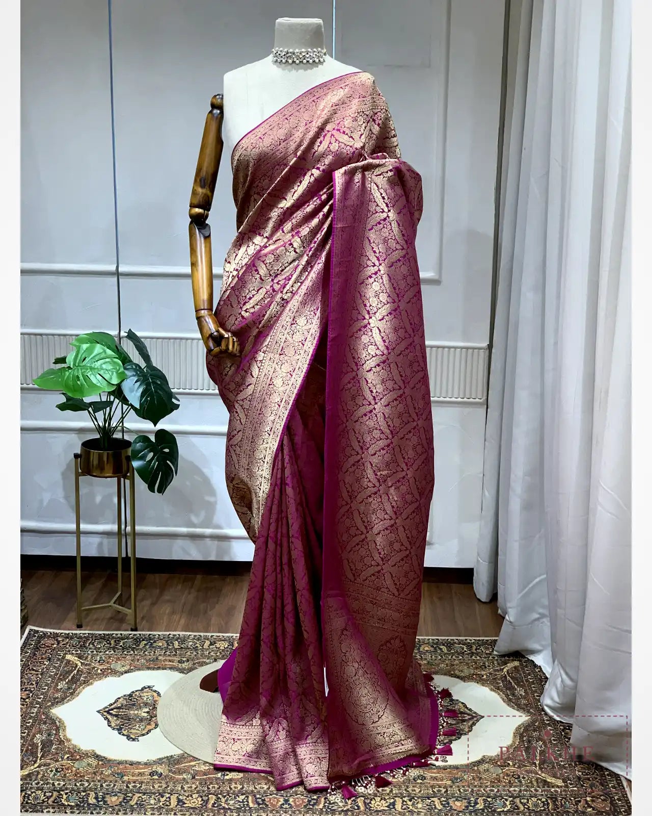 Wine Banarasi Floral Jaal in Silk