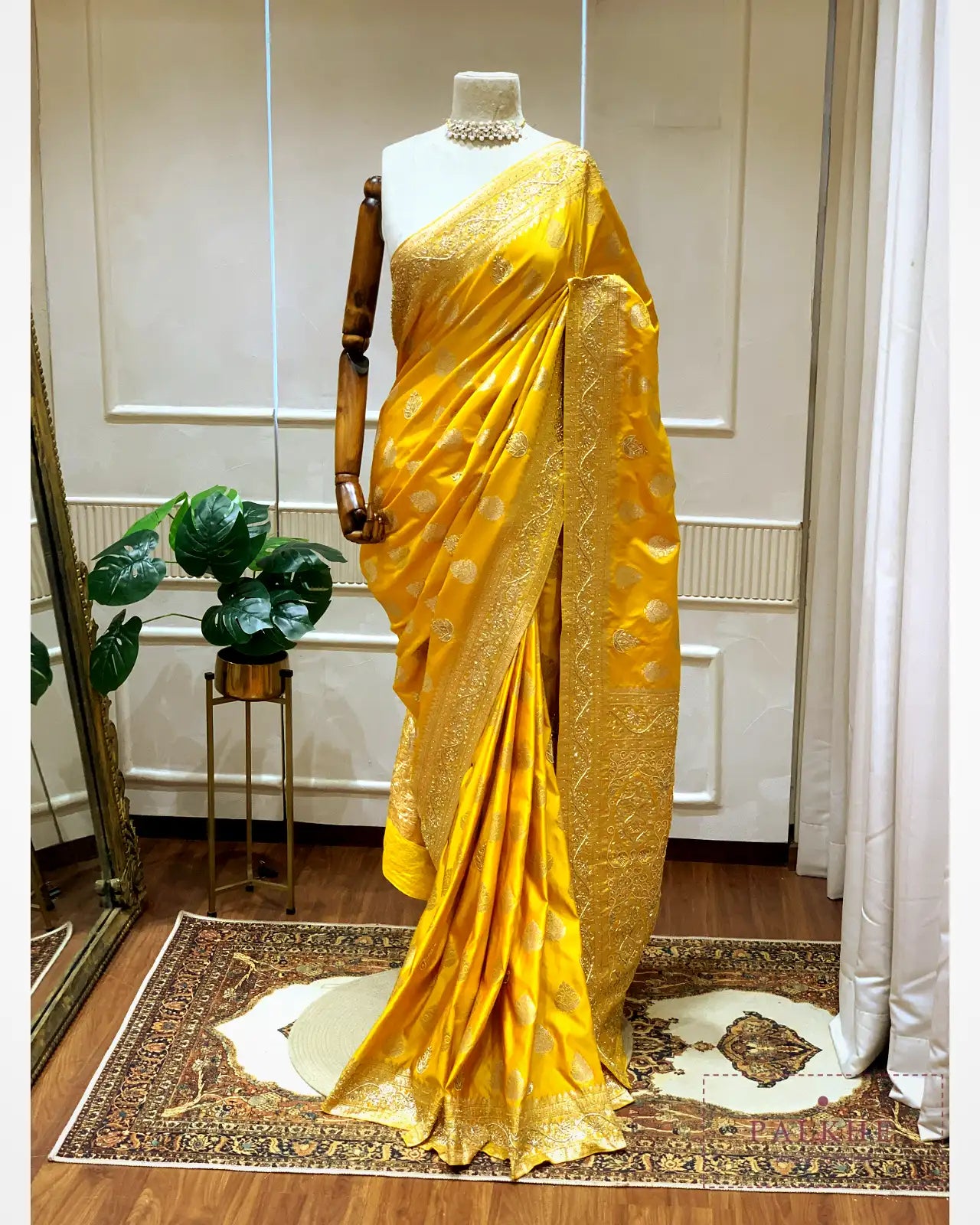 Mustard Yellow Pure Silk Banarasi x Hand Embroidered