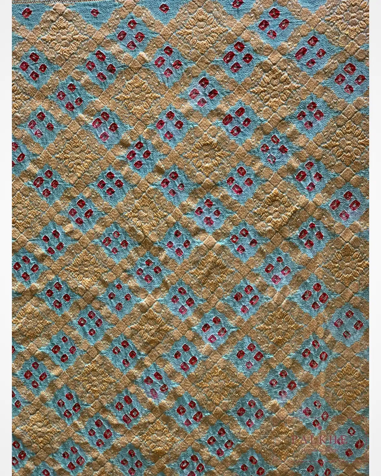 Olive Green Pure Georgette Bandhej x Hand Embroidery