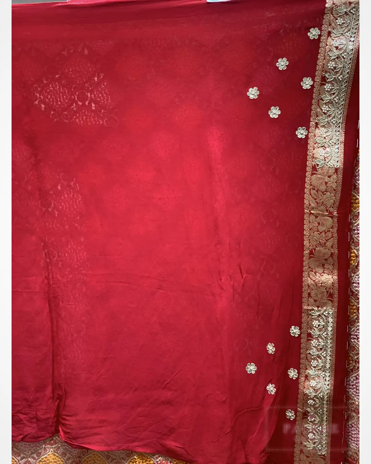 Pink Georgette Bandhej x Hand Embroidery