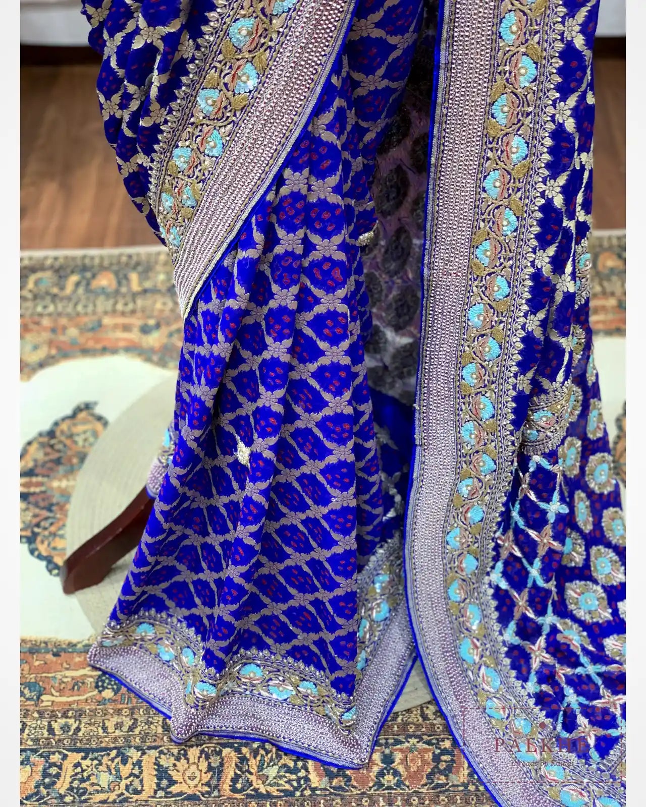 Royal Blue Bandhej x Embroidery