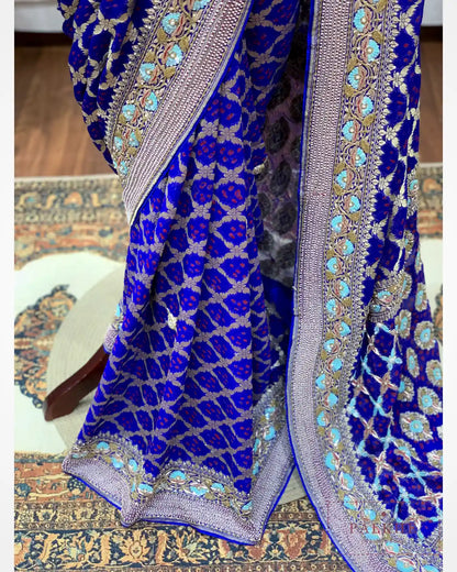 Royal Blue Bandhej x Embroidery