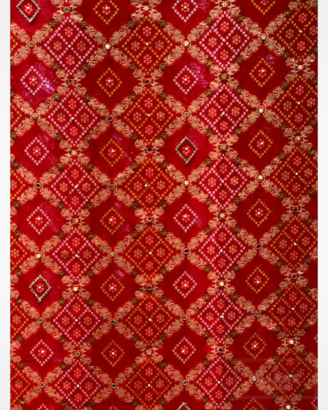 Red Pure Georgette Bandhej x Hand Embroidery