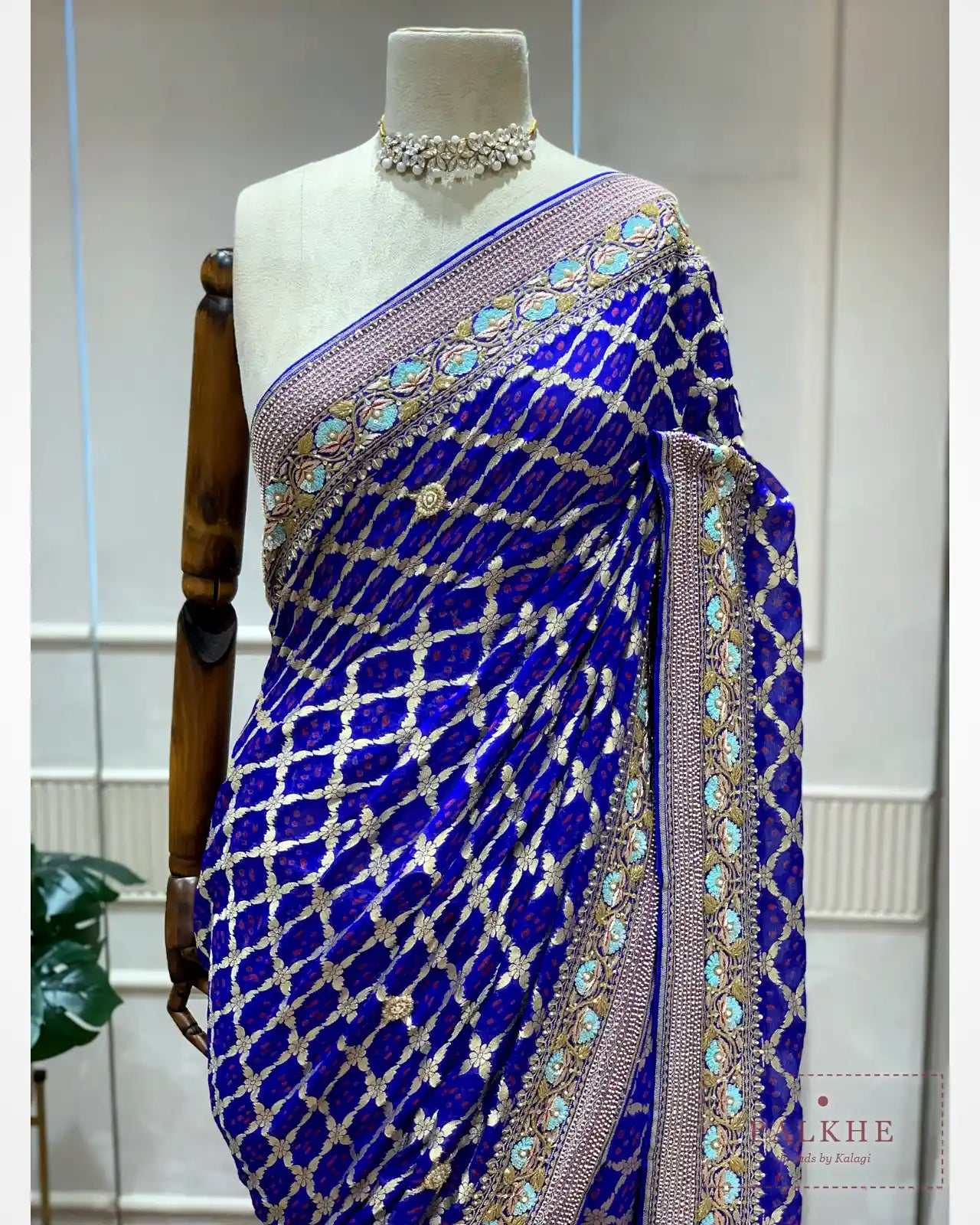 Royal Blue Bandhej x Embroidery