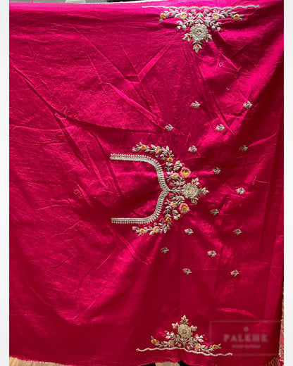 Rani Pink Georgette Bandhej x Hand Embroidery