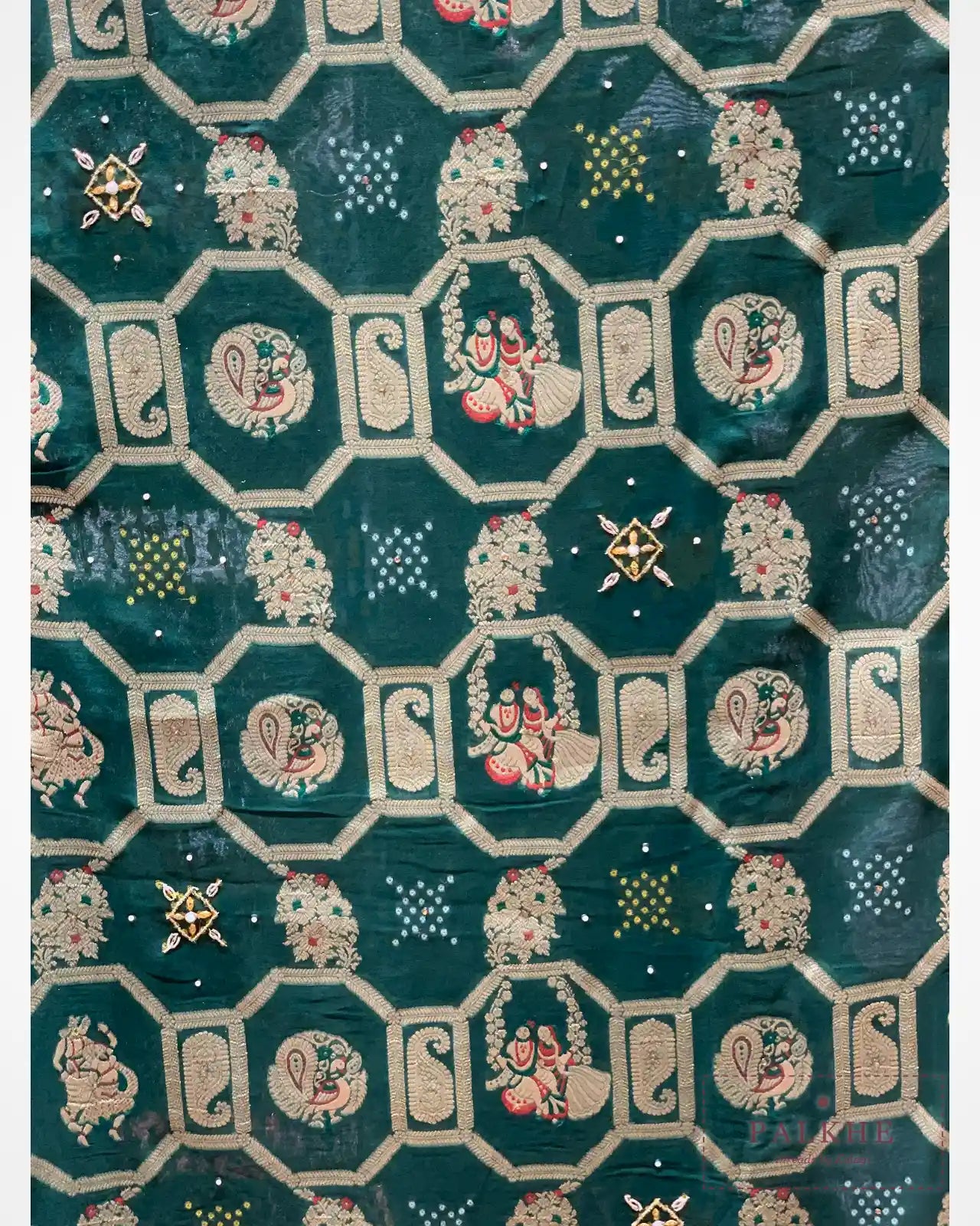 Bottle Green Georgette Bandhej x Hand Embroidery