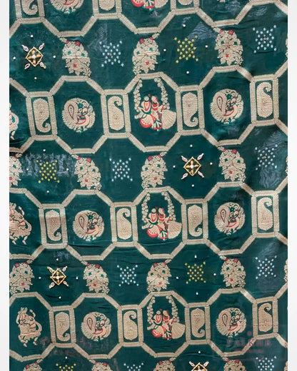Bottle Green Georgette Bandhej x Hand Embroidery
