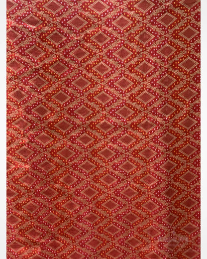 Red geometric Georgette Bandhej x Hand Embroidery