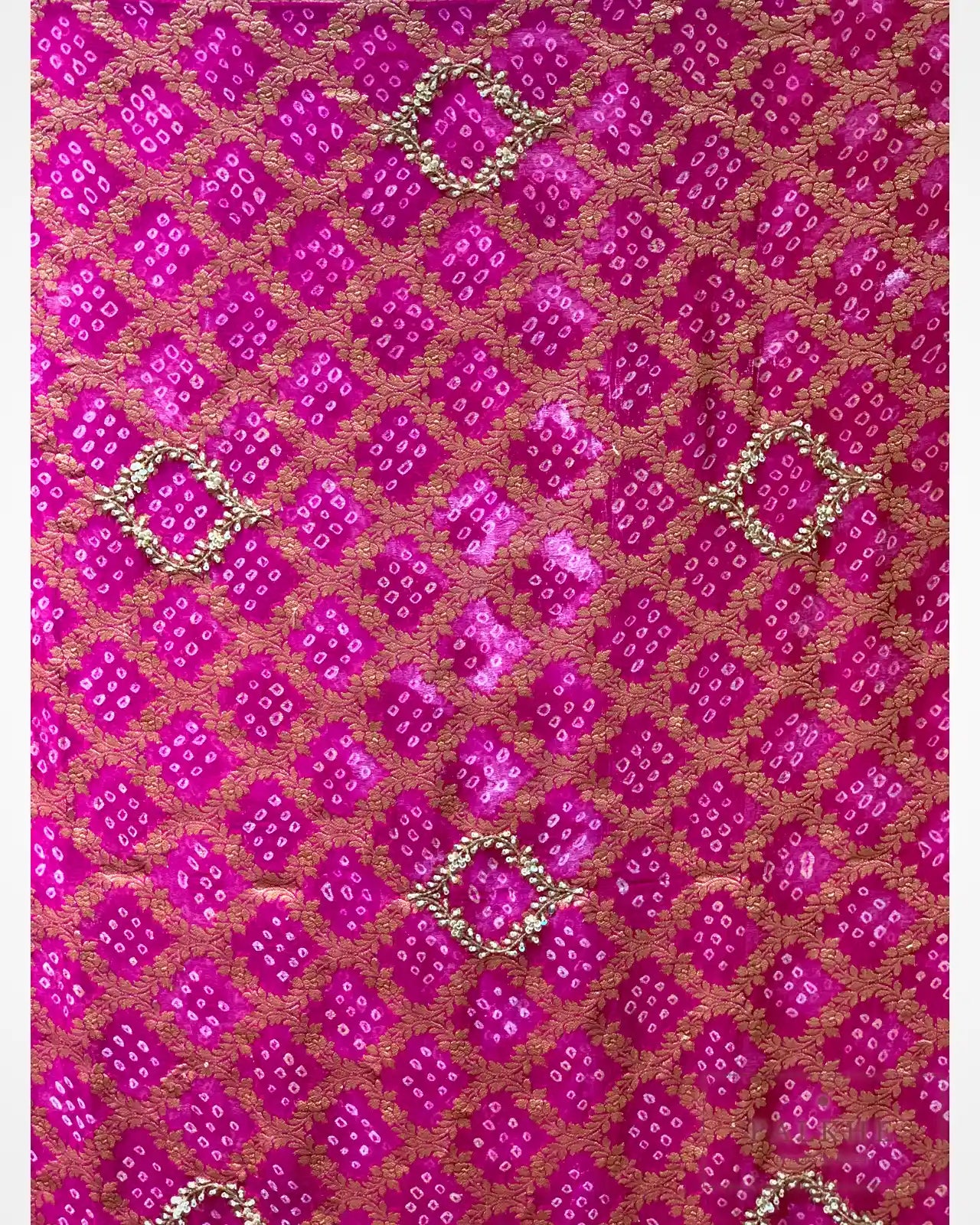 Pink Pure Georgette Bandhej x Hand Embroidery
