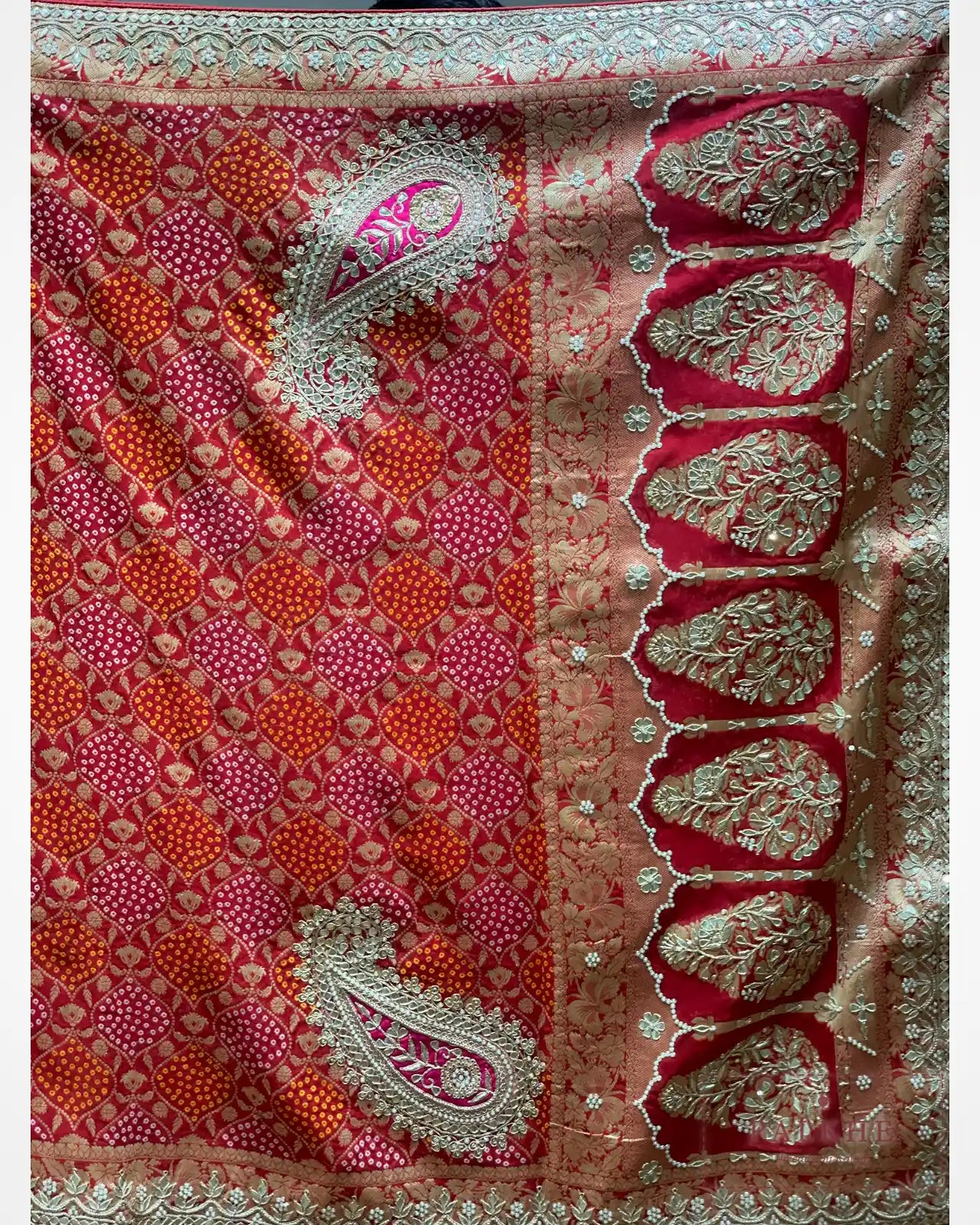 Pink Georgette Bandhej x Hand Embroidery