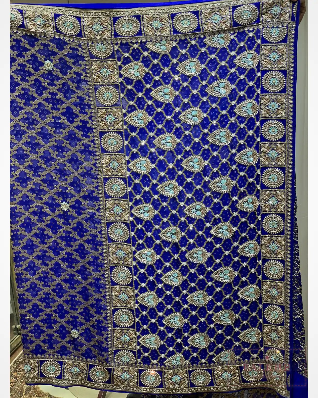 Royal Blue Bandhej x Hand Embroidery