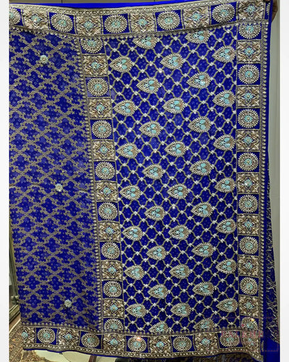 Royal Blue Bandhej x Hand Embroidery
