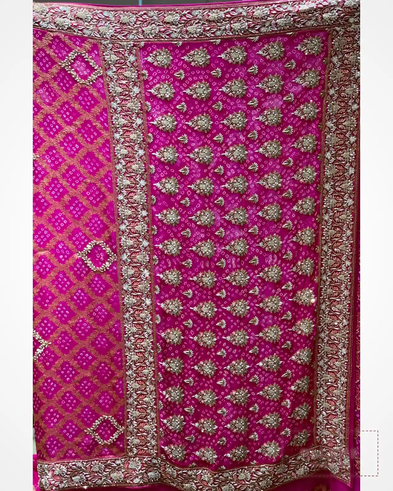 Pink Pure Georgette Bandhej x Hand Embroidery
