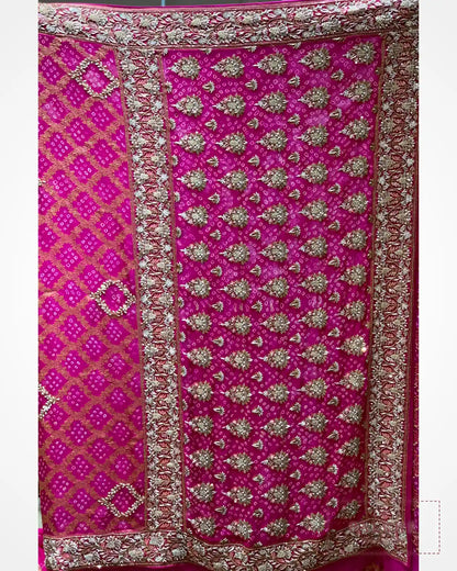 Pink Pure Georgette Bandhej x Hand Embroidery