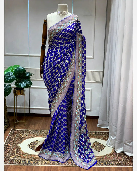 Royal Blue Bandhej x Embroidery