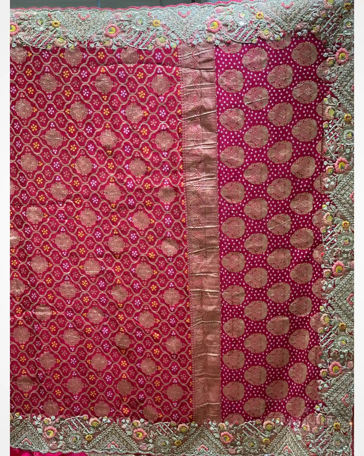 Rani Pink Georgette Bandhej x Hand Embroidery