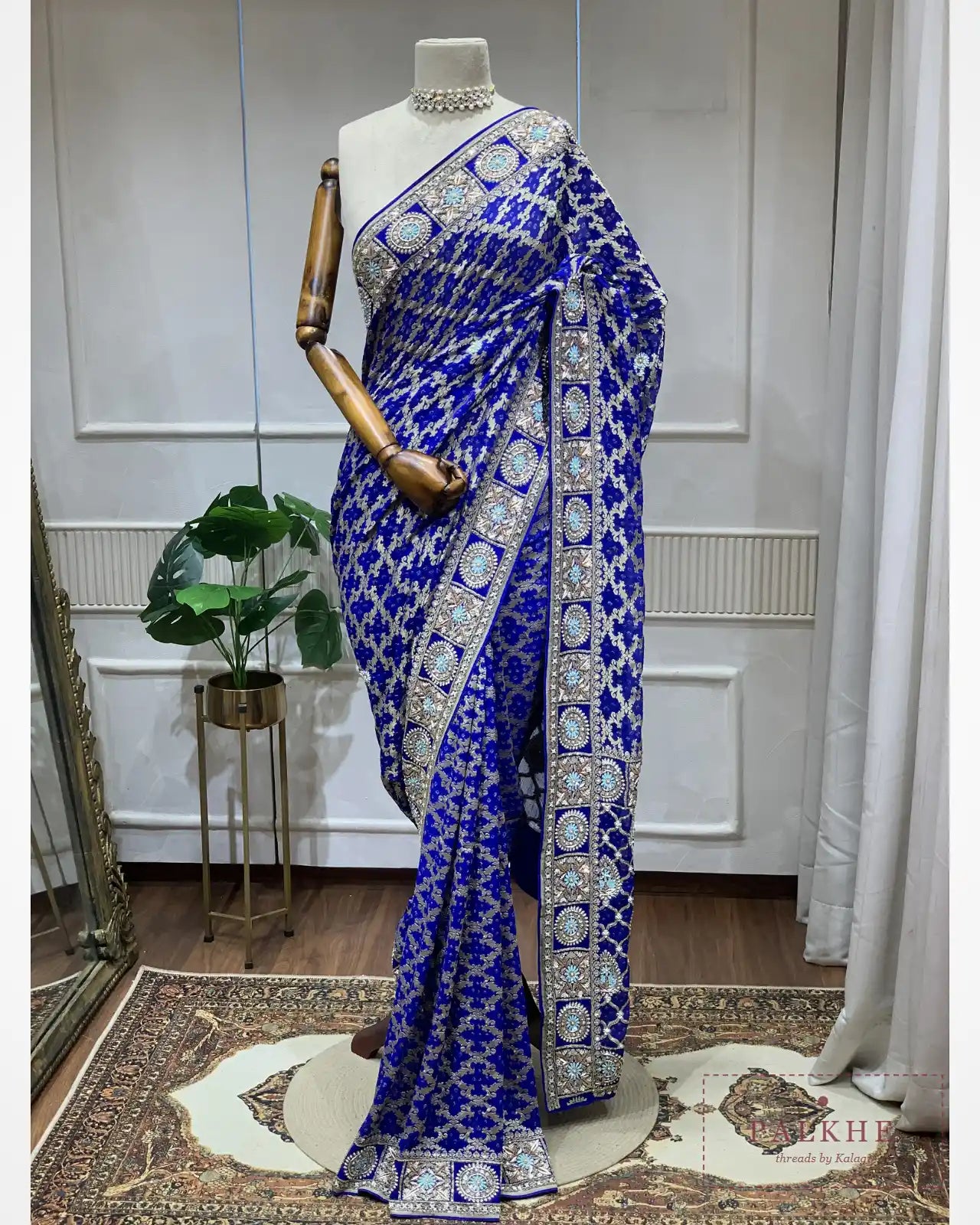 Royal Blue Bandhej x Hand Embroidery