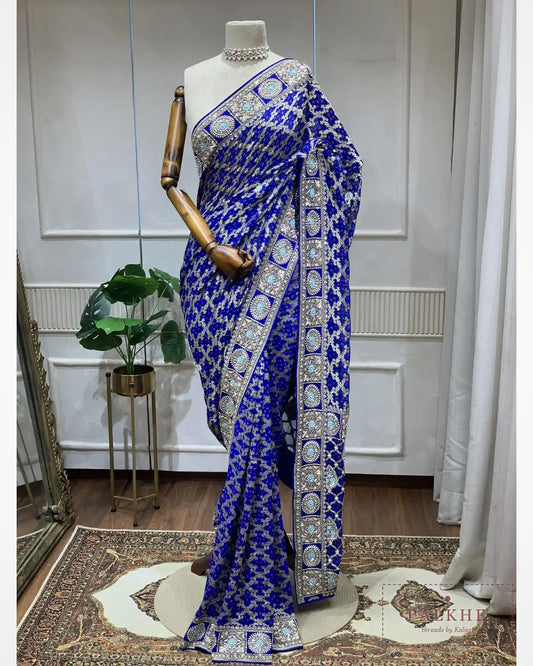 Royal Blue Bandhej x Hand Embroidery