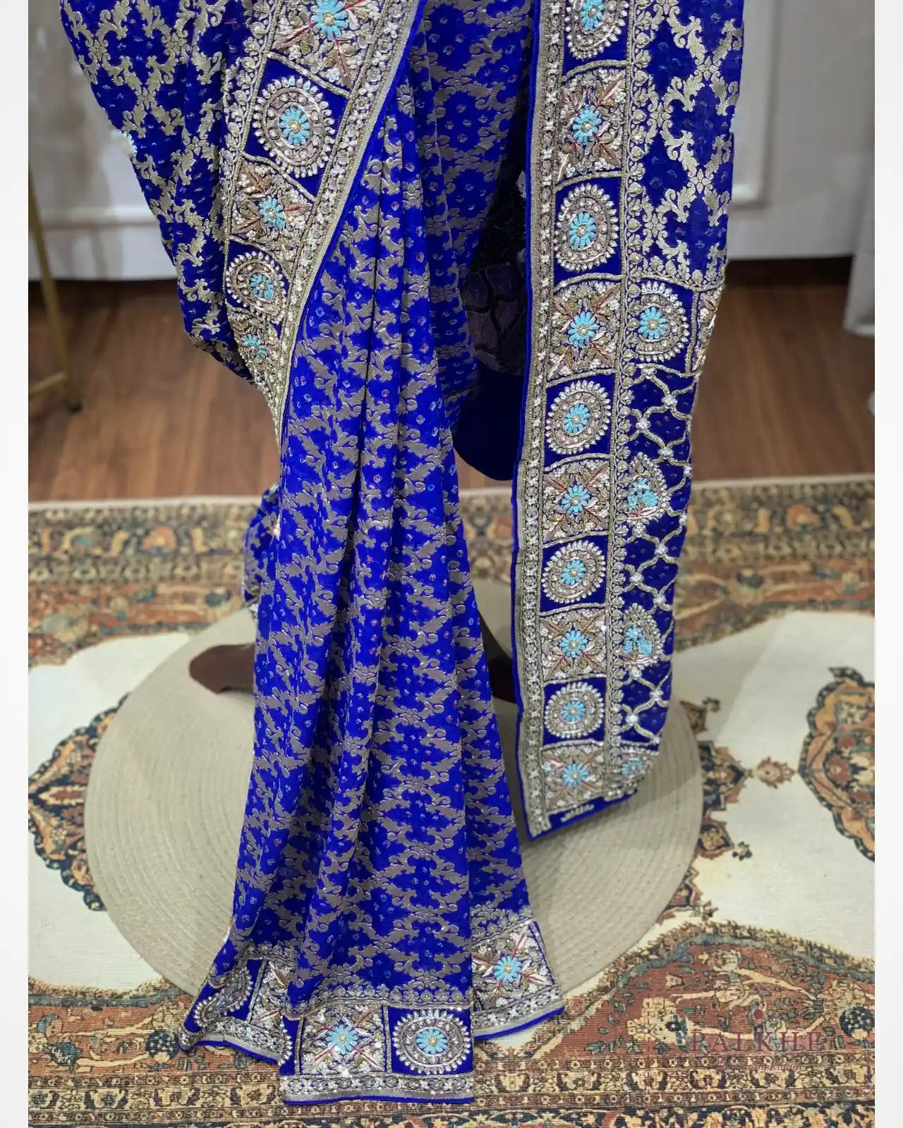 Royal Blue Bandhej x Hand Embroidery